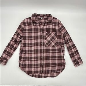 Aerie Brown and Pink‎ plaid women's button down shirt size Medium